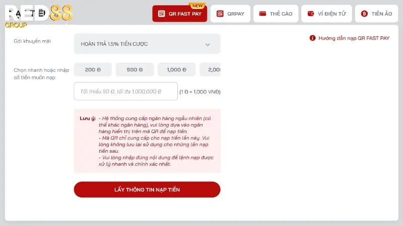 Cách nạp tiền bằng hình thức QR FAST PAY