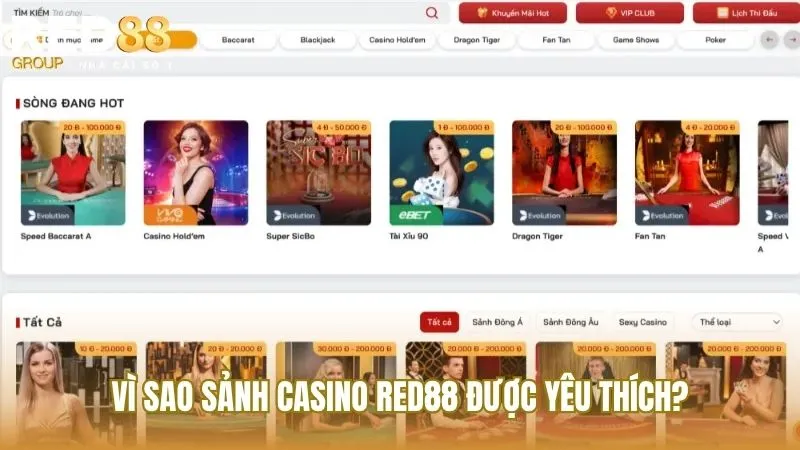 Sảnh game Casino đỉnh cao của nhà cái Red88